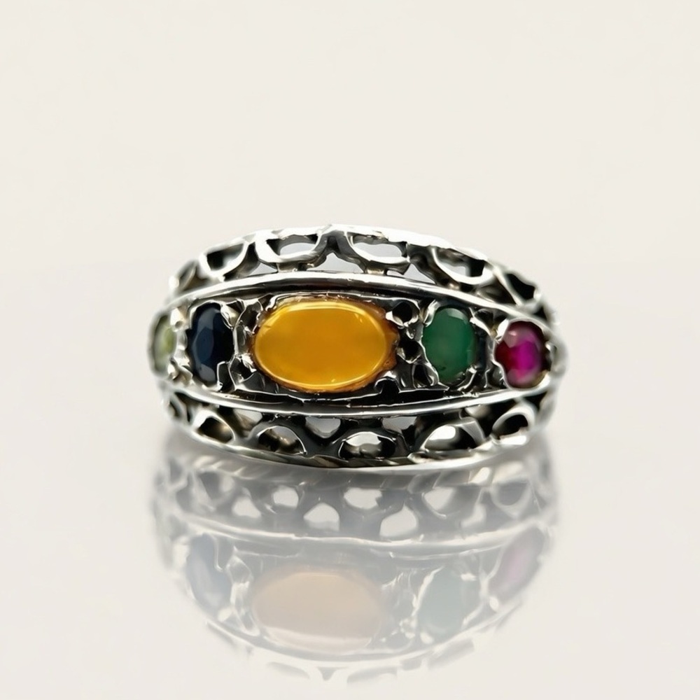 Natural Multi Gem 925 Sterling Silver Ring